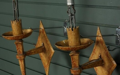 Pair Gothic Style Painted Iron Sconces