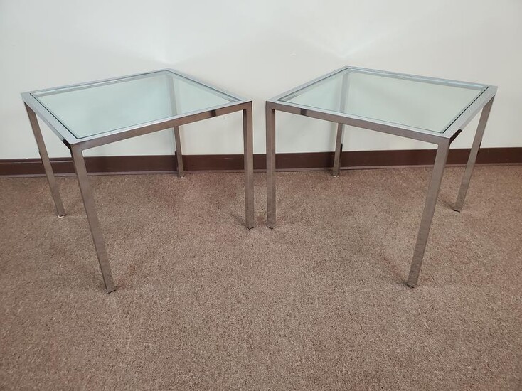 Pair Of Glass Top Chrome Tables