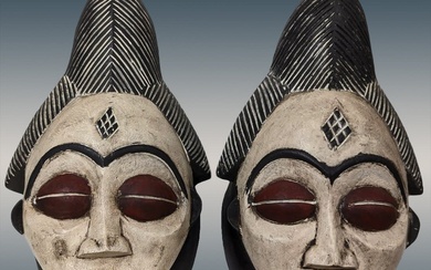 Pair Of Modern Decorative African Hand Crafted Wooden Masks, From...