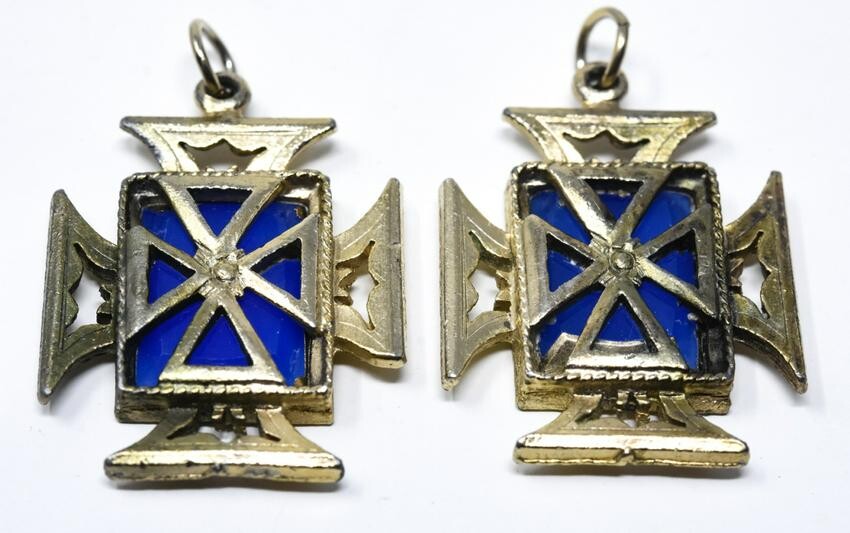 Pair Vintage Costume Jewelry Maltese Cross Pendant