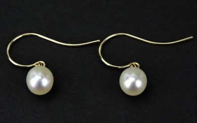 Pair of 14kt Yellow Gold & Baroque Pearl Earrings