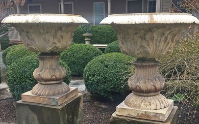 Pair of 19th C Fireclay Urns from Michael Douglas’ Former Estate, Signed J&M Craig