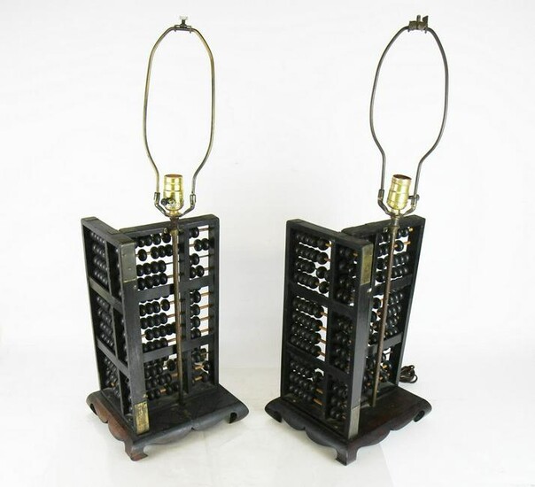 Pair of Abacus Wood Table Lamps