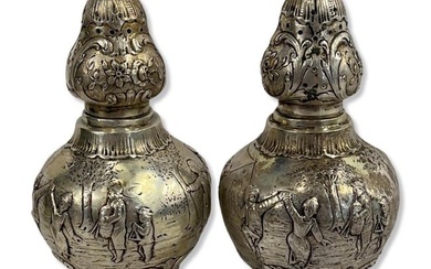 Pair of Antique Silver Figural Salt & Pepper Shakers