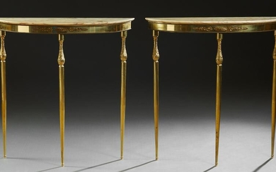 Pair of Brass Louis XVI Style Marble Top Console