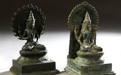 Pair of Bronze Seated Bodhisattva Figures, 20th c.