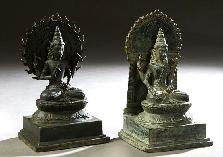 Pair of Bronze Seated Bodhisattva Figures, 20th c.