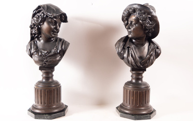Pair of Busts of a Girl and a Boy in...
