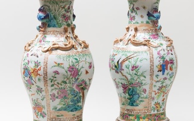 Pair of Chinese Export Rose Medallion Porcelain Vases Mounted as Lamps