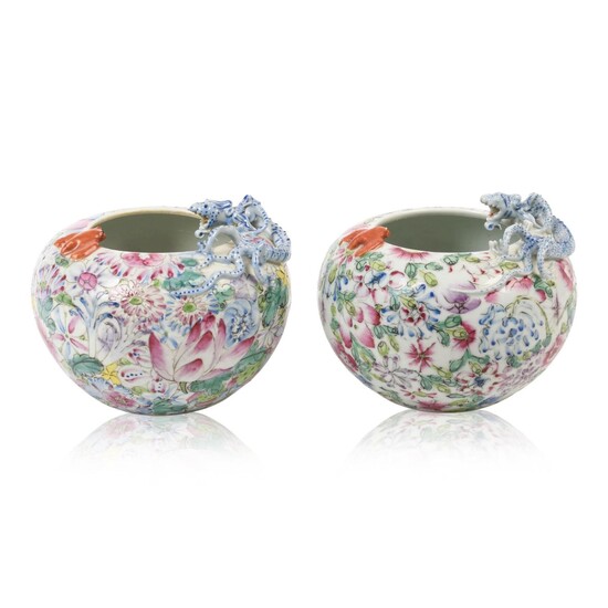 Pair of Chinese Famille Rose Millefleurs Vases