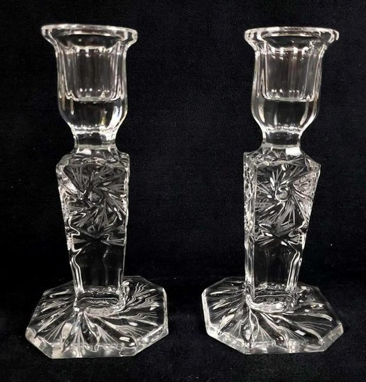 Pair of Cut Crystal Candlestick Holders