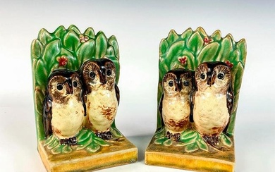Pair of Doulton Lambeth Stoneware Bookends, Owls
