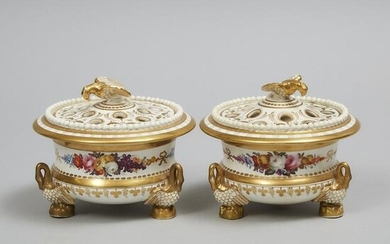 Pair of English Porcelain Potpourri Vases with Covers