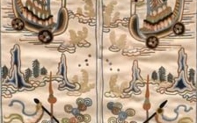 Pair of Framed Chinese Silk Embroidered Sleeve Bands
