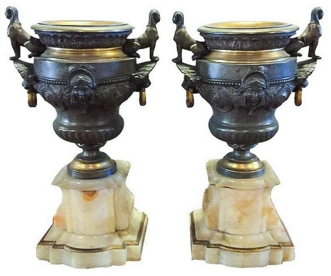 Pair of French Bronze & Onyx Urns