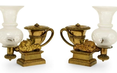 Pair of French Gilt Bronze Figural Argand Lamps