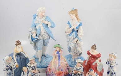 Pair of French porcelain figures and a collection of figurines