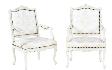 Pair of Louis XV-Style Blanc-Peinte Fauteuils