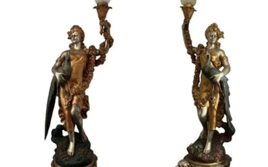 Pair of Luxury Lady Lamps Holding Peacocks Bronze Sculptures