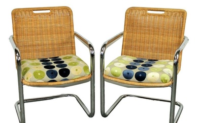 Pair of Marcel Breuer design tubular style armchairs