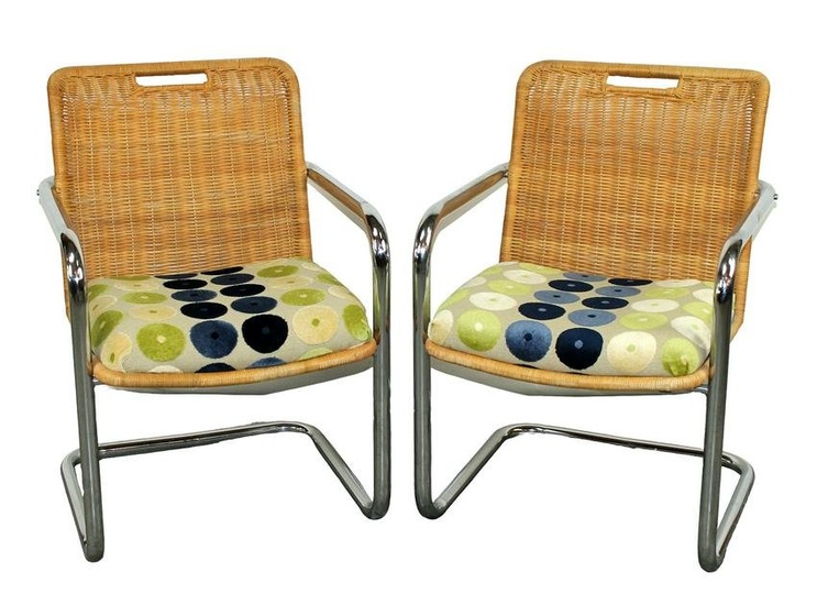 Pair of Marcel Breuer design tubular style armchairs