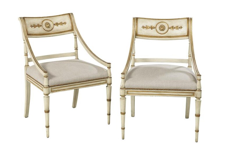 Pair of Regency-Style Creme-Peinte Armchairs