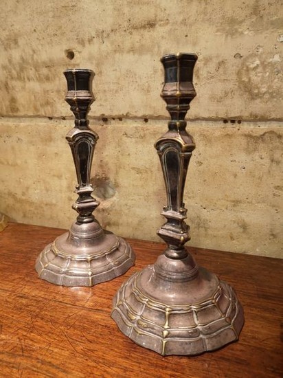 Pair of chased and silver plated bronze torches...