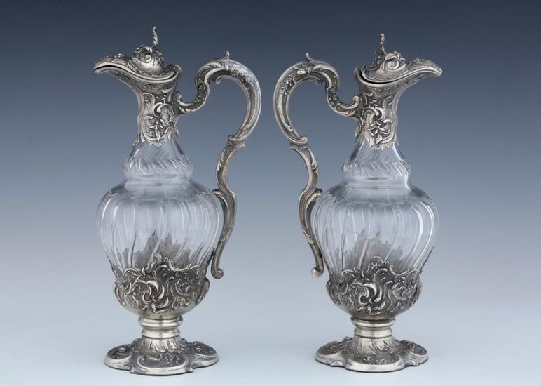 Pair of cut crystal and silver Minerva 950 Thousandths Eagles Balusters Circa 1900 Louis XV style