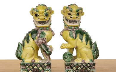 Pair of famille verte porcelain temple dogs Chinese, 19th Century...