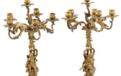 Pair of gilded bronze candelabra. 19th century