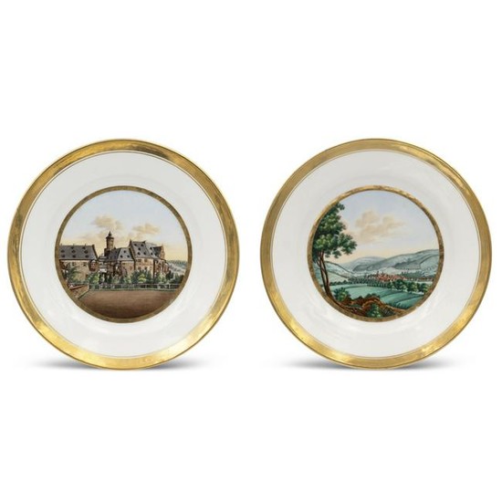 Pair of polychrome and golden porcelain plates