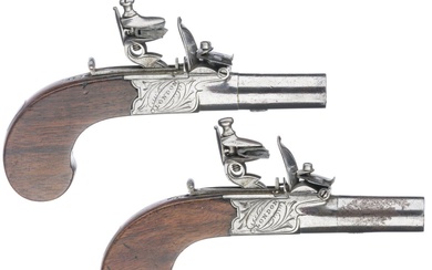 Paire de pistolets de poche anglais flintlock de Reynolds à Londres, circa 1810. Canons à...