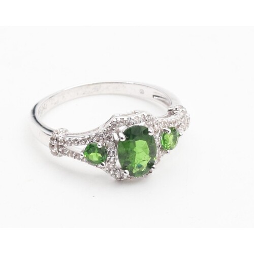 Peridot Silver Mounted Ladies Ring Size T Approximately