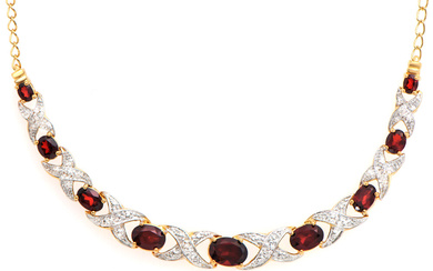 Plated 18KT Yellow Gold 4.86ctw Garnet and Diamond Pendant with...