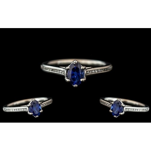 Platinum - Contemporary Sapphire and Diamond Set Dress Ring....