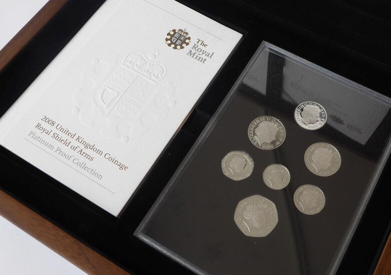 Platinum Proof Set 2008, 7 coins comprising £1, 50p, 20p, 10p, 5p, 2p & 1p with 'Royal Shield...