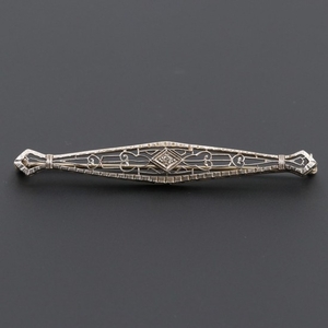Platinum and 14KT White Gold Openwork Bar Brooch with Diamond Accent