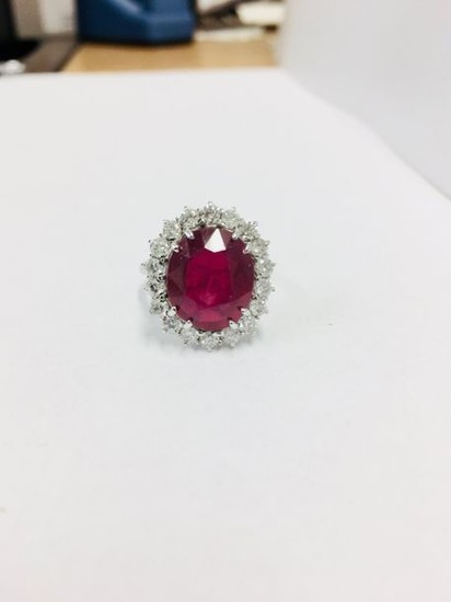 Platinum ruby Diamond Cluster ring,10.23ct GRS certificated ruby,1.30ct...