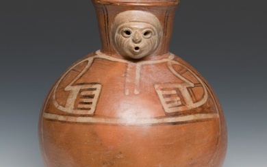 Pre-Columbian - Moche Ceramic Antropomorphic Vessel - With Spanish Import License Vessel