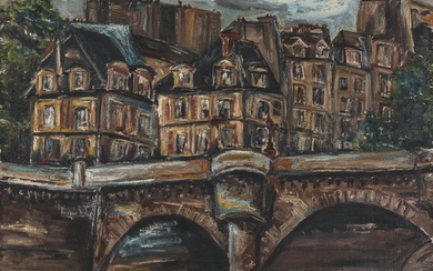 RAYMOND BESSE (1899-1969). Paris, le pont-Neuf, la place Dauphine Huile sur toile, signée en bas...