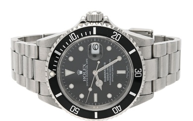 ROLEX, Oyster Perpetual Date, Submariner (1000ft=300m, Swiss Made), Chronomètre, s.c. "Fat/Flat Four", Réf no. 16610,...