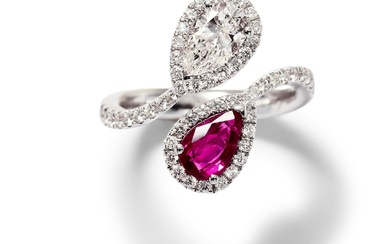 RUBY AND DIAMOND TWO STONE RING