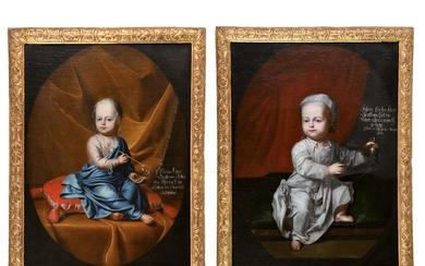 RUNDT Hans Hinrich. (1660-1750). (Attribué à). « Paire de portraits d’enfants représentés assis tenant un...
