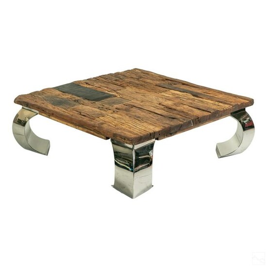 Reclaimed Barn Wood and Chrome Modern Coffee Table