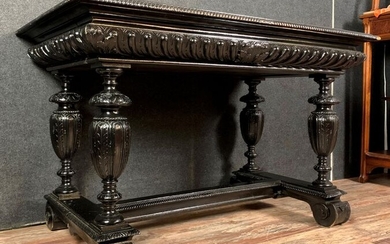 Renaissance style desk in blackened solid wood - Wood - Second half 19th century
