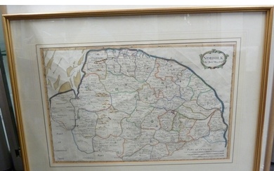 Robert Morden - Norfolk, a hand coloured map, 78 x 58 framed...