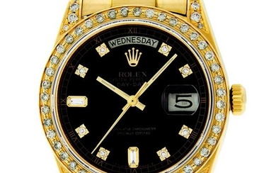 Rolex Mens 18K Yellow Black Diamond Lugs President Wristwatch