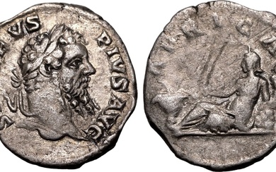 Roman Empire Septimius Severus AD 202 AR Denarius About Very Fine