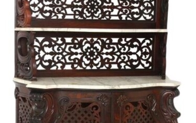 Rosewood Pierced Carved Marble Top Server