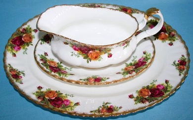 Royal Albert Gravy Boat & Meat - Platter (2) - Old Country Rose - Porcelain, Porcelaine